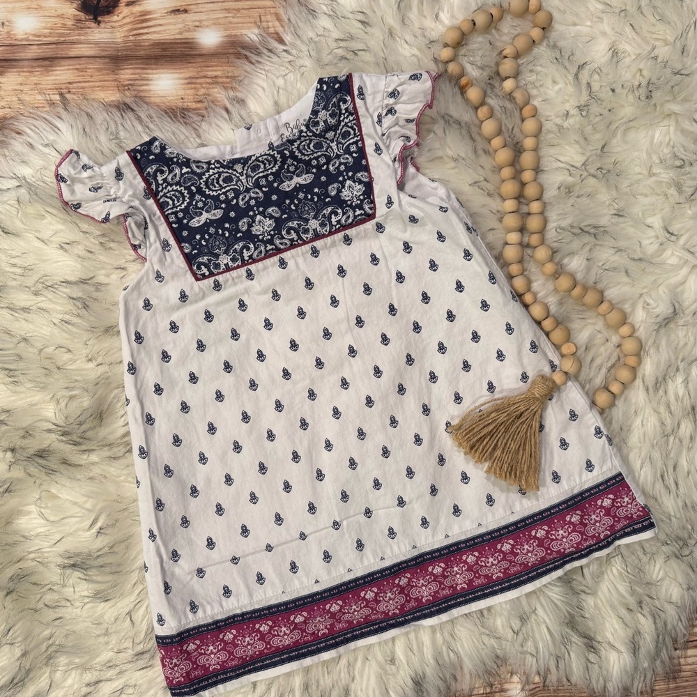 Kids Boutique White and Navy Paisley Dress with Lavender Accents